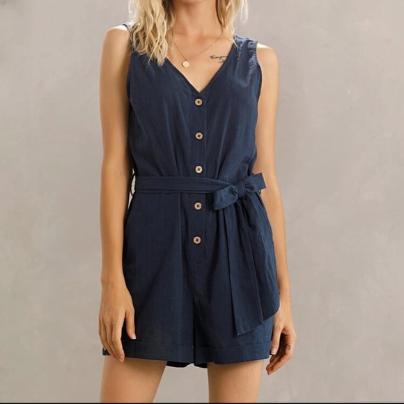 🆕LAST ONE!🛍 Dapper Days Romper in Navy Blue - Picture 5 of 5
